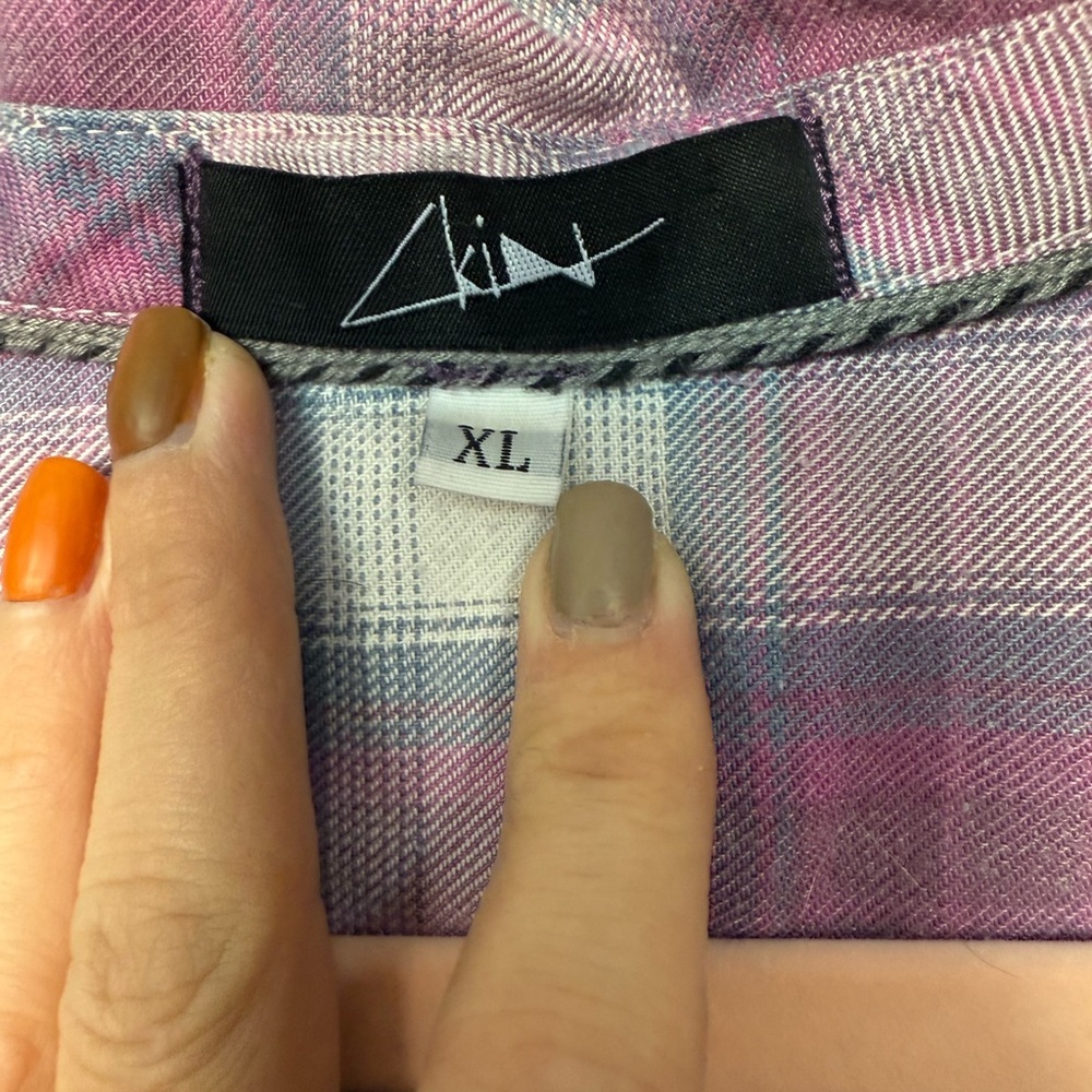 Unique Plaid Handmade Upcycled Button-Up Shirt with Rolled Sleeves - Picture 5 of 5
